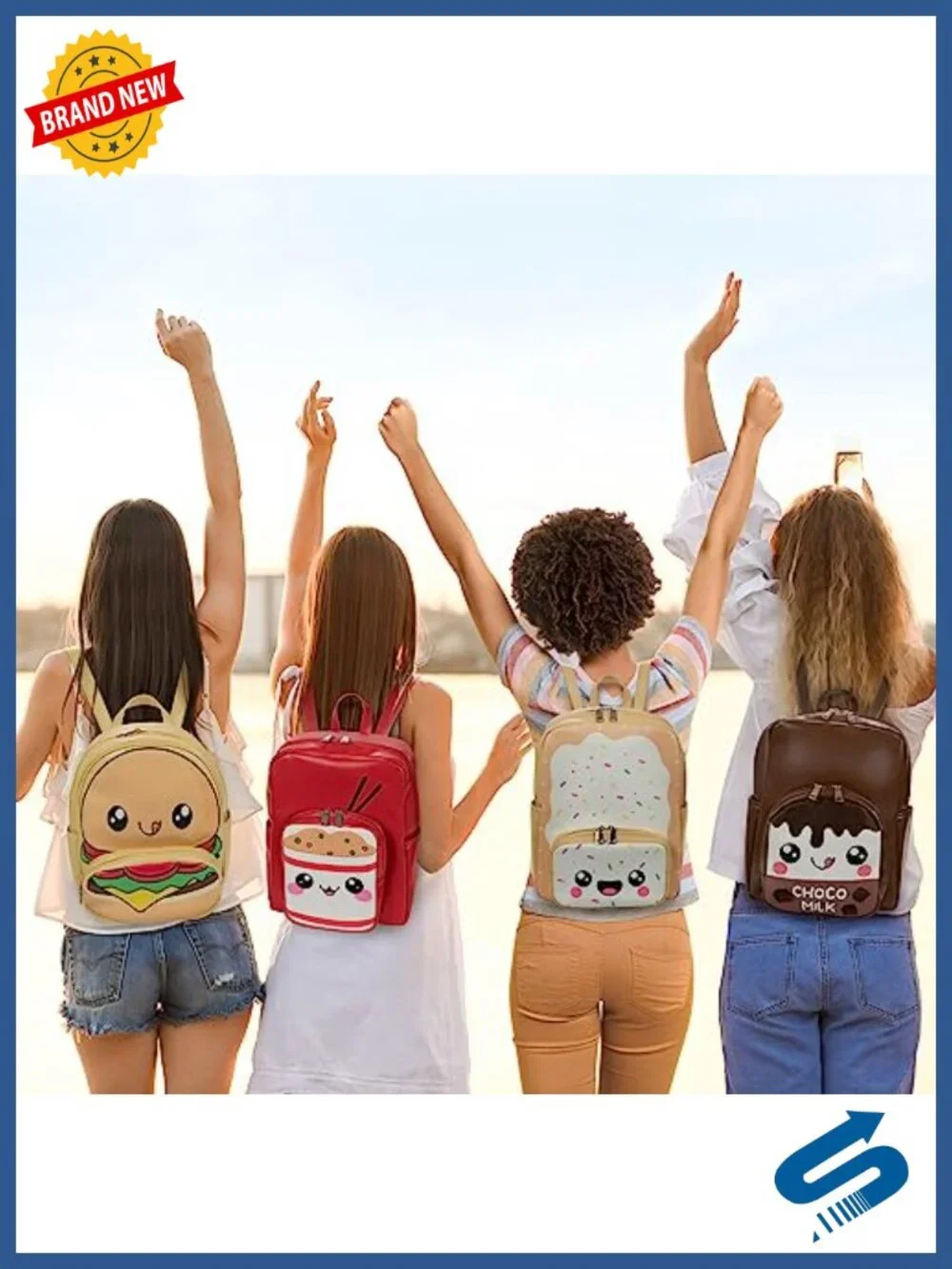 Faux Leather Kawaii Face Fashion Backpack with Laptop Compartment